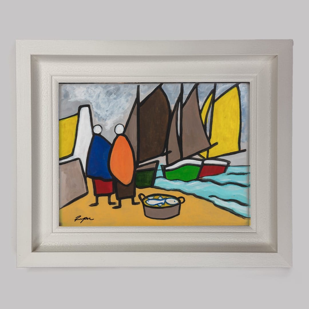 Waiting On The Last Catch Irish Cottages - James Ryan white frame